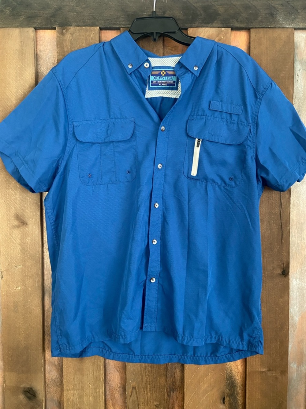 Xcaster Men's Royal Blue Short-Sleeve Fishing Outdoor Button-Front Shirt